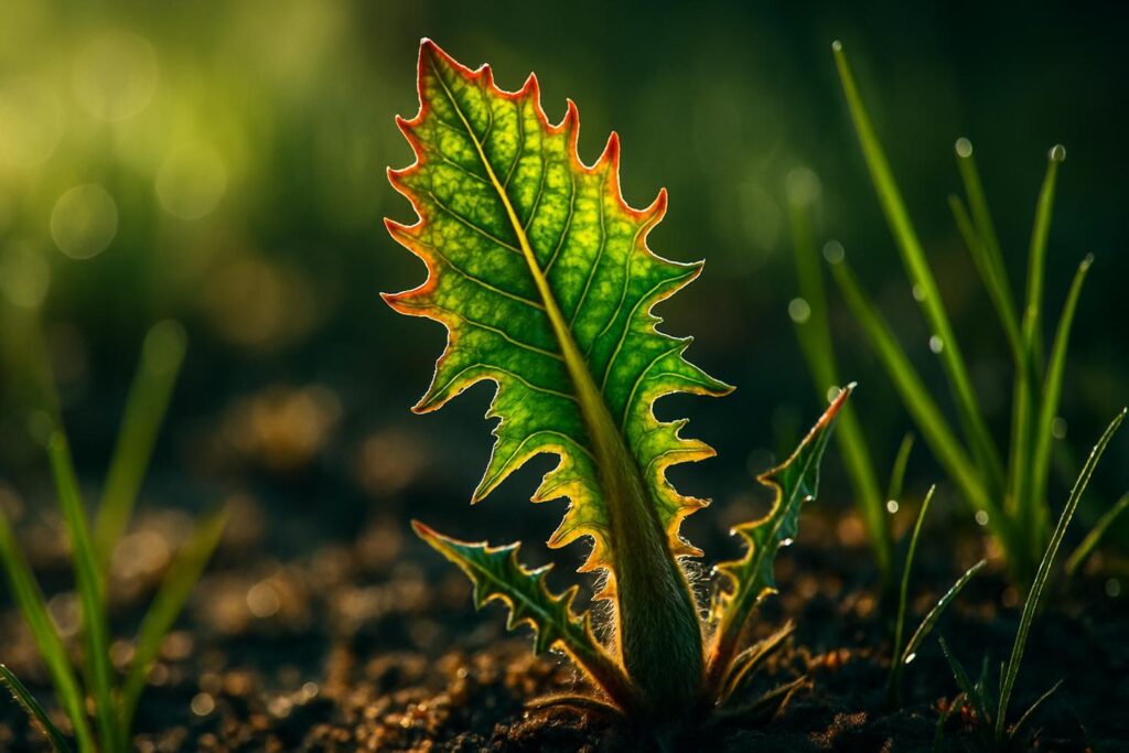 Close-up of fresh dandelion greens with jagged leaves showing deep green color, arranged on a wooden surface.