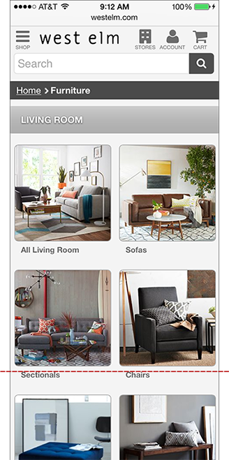 West Elm Furniture categories page