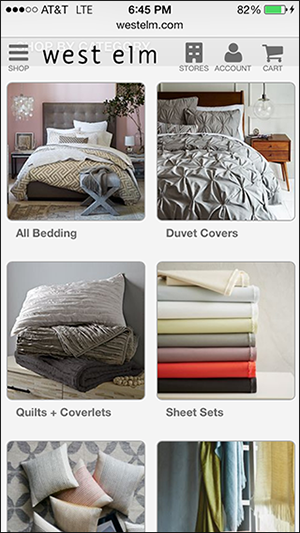 West Elm uses images to communicate the difference between categories