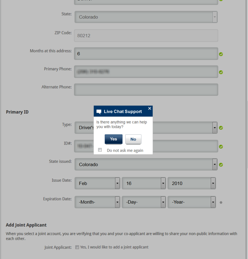 Scerenshot of Bank of the West Chat overlay