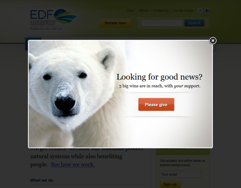 Screenshot of no deadline Environmental Defense Fund overlay