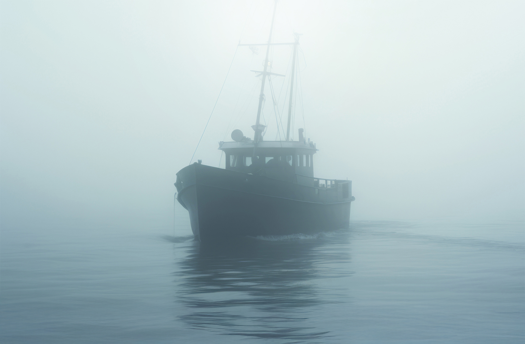 Fjord Serenity Atmospheric Portrait of a Boat in Foggy Norwegian A boat in fog