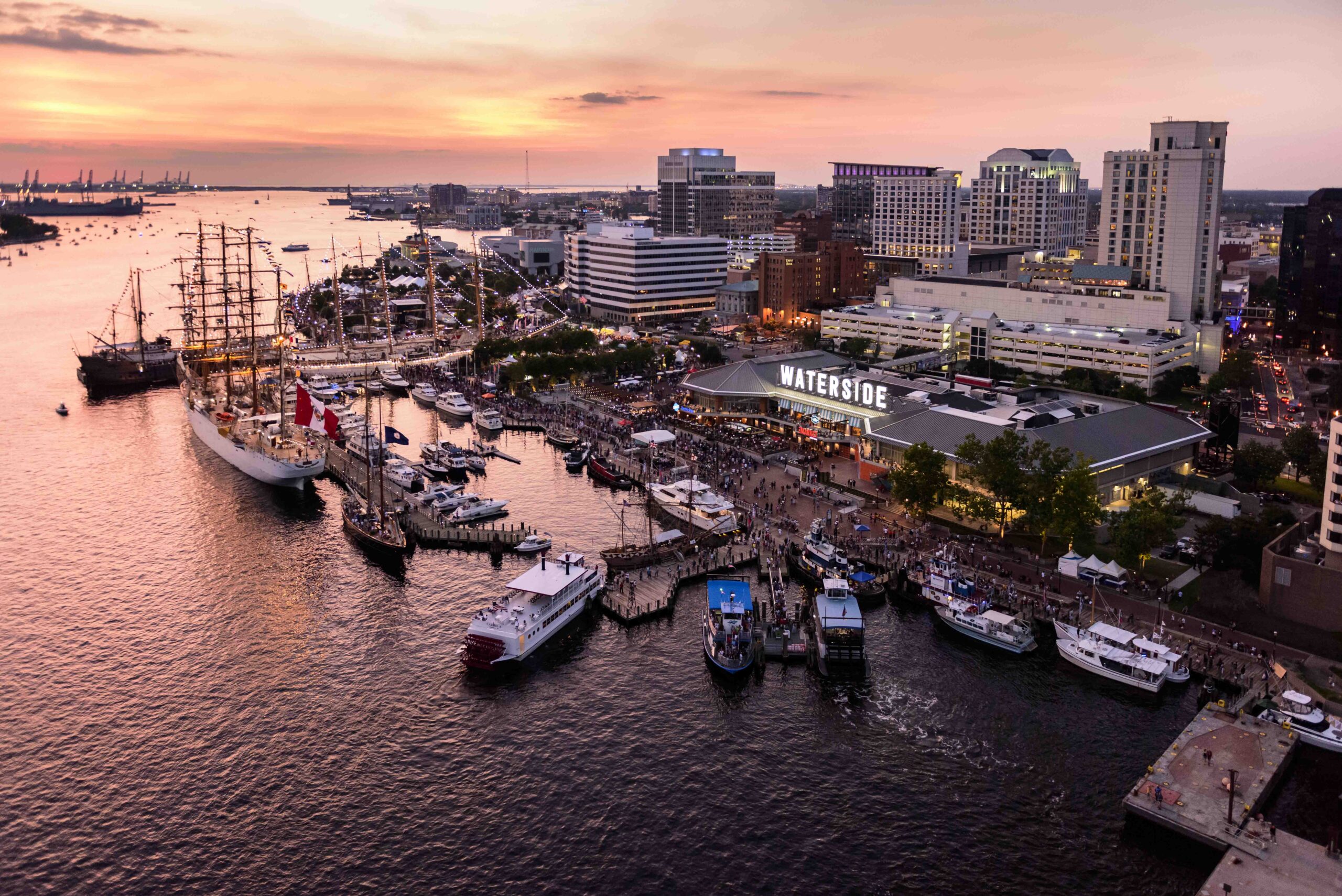 web_waters-edge-Harborfest photo of Downtown Norfolk skyline. Credit VisitNorfolk copy