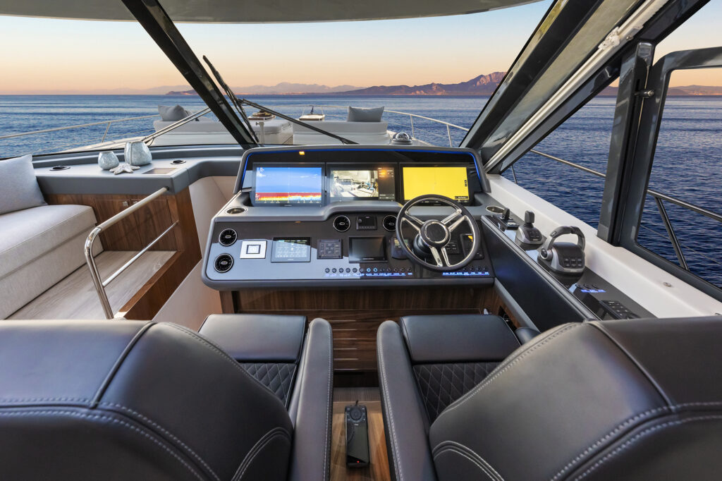 Helm on the Riviera 6800 Sport Yacht
