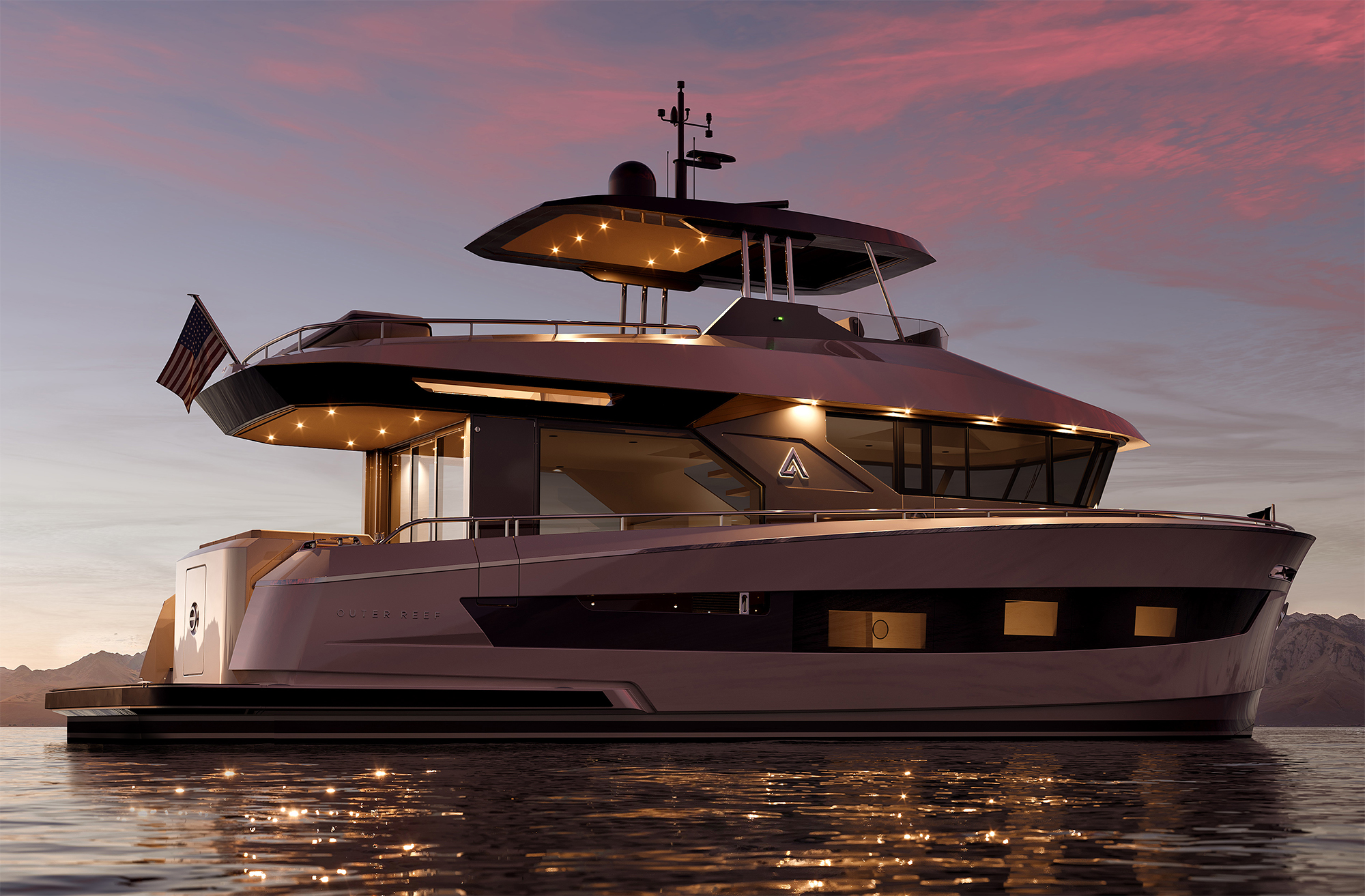 Outer Reef Yachts Advenutre 540 at dusk