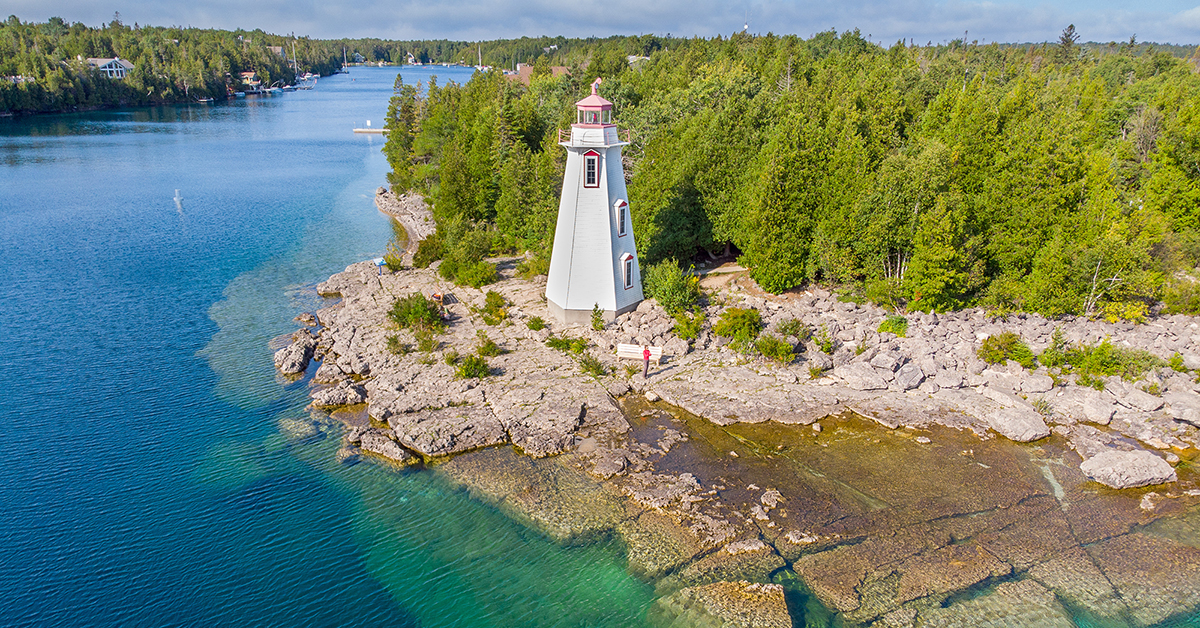 A Big Tub Lighthouse. seen from the air in Tobermory, Ontario, C A Big Tub Lighthouse. seen from the air in Tobermory, Ontario, Canada