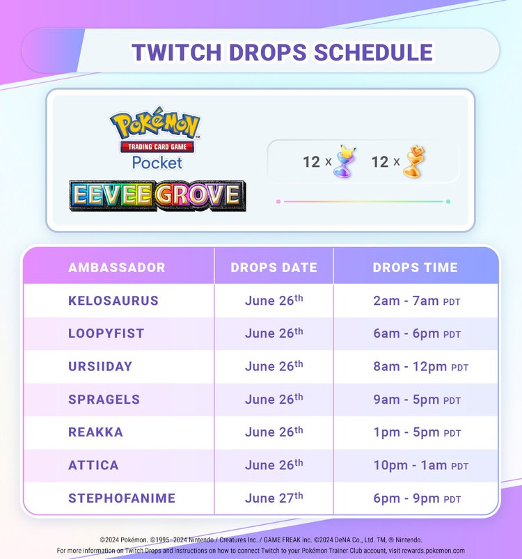 Eevee Grove Twitch Drop Event schedule