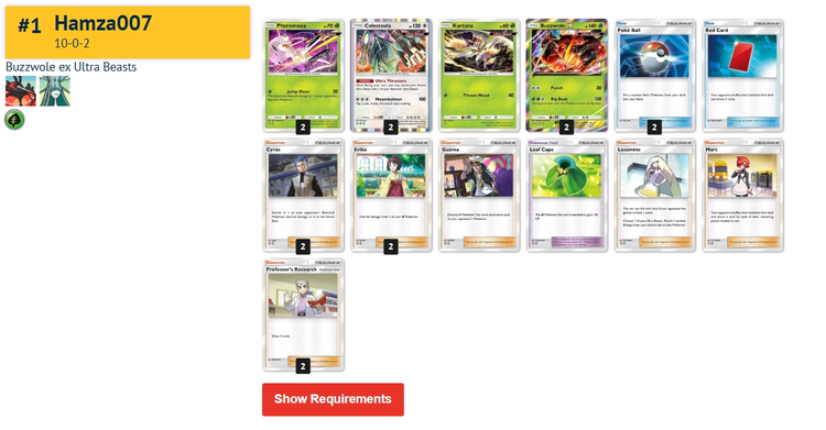 Tournament top decklists