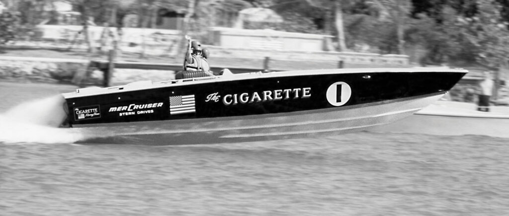 The Cigarette speed boat speeding on plane