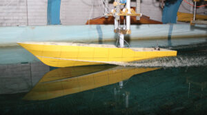boat hull model in test tank