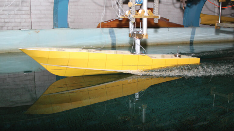 boat hull model in test tank