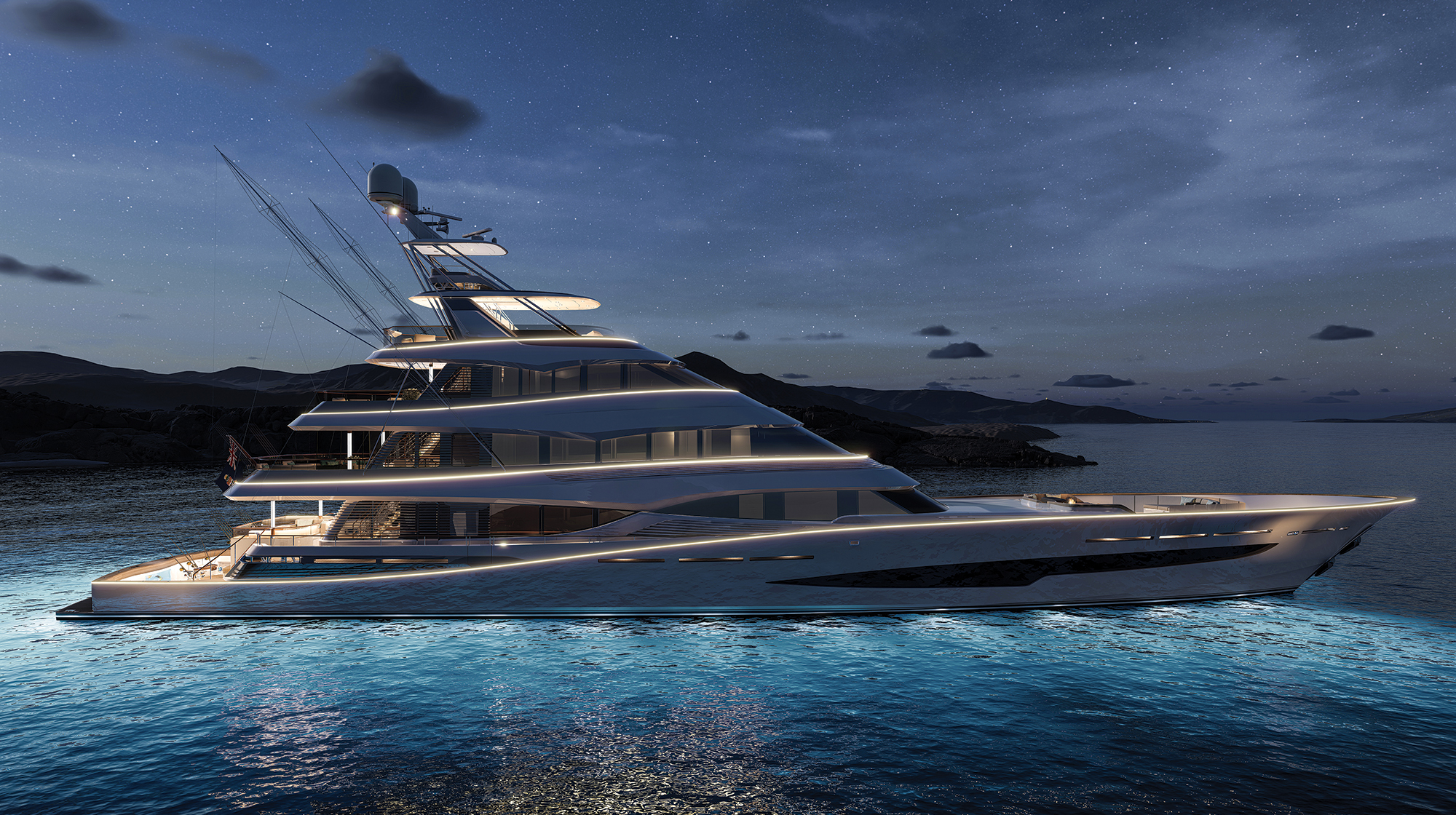 prm-Royal Huisman project 406 7770-1 - Exterior Night Render_3 rendering by Vripack Design