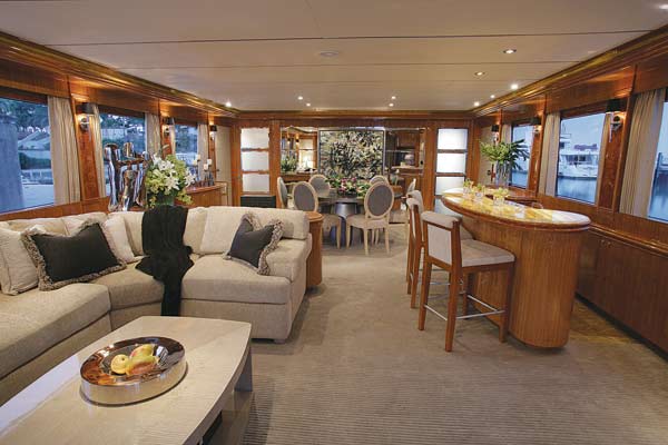 The carpeting here and in the guest accommodations is made of seamless wool to look like wall-to-wall, but it can be lifted for access below.