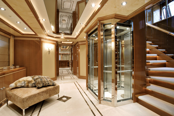 crnability-megayacht-g8.jpg promo image From the elevator lobby to the saloon and skylounge, it's evident this owner enjoys fur and other animal skins.