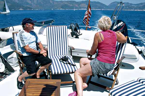 The view from Phoenix's top deck is spectacular, whether you're crossing open ocean or pulling into one of the small harbors of the Dodecanese Islands.