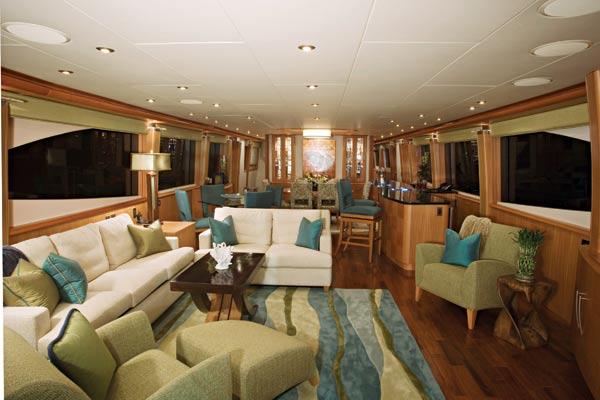 Pecan paneling and a partition-free layout make the spacious main deck seem beamier - and, even better, make it easy for Pam Heatley to get around.