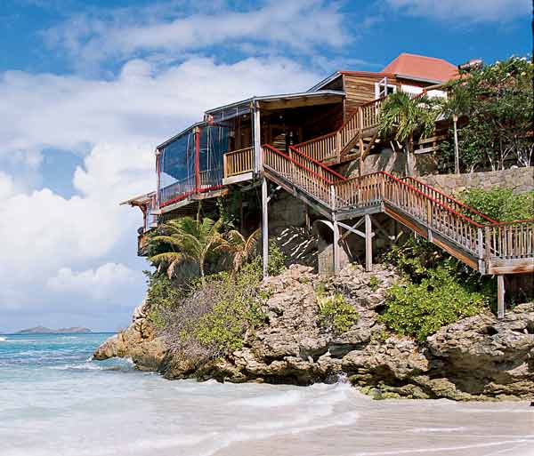 Guests at the Eden Rock Hotel on St. Jean Beach are surrounded by spectacular blue water. Those staying in the Howard Hughes suite also enjoy copper bathrooms and a 360-degree view of the area.