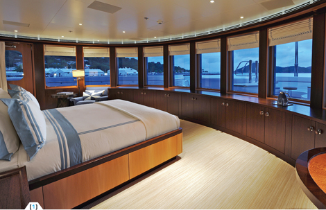 Typically Lürssen: The owner’s bedroom has fantastic views foward.