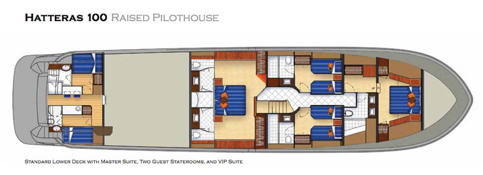 Hatteras 100 Raised Pilothouse – standard lower-deck layout Hatteras 100 Raised Pilothouse - standard lower-deck layout