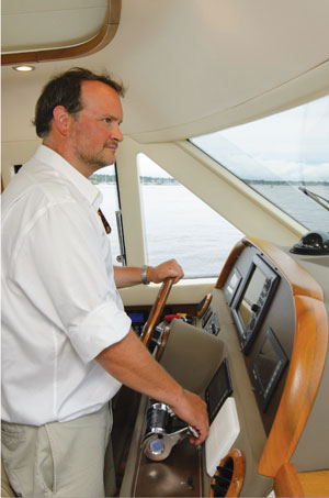 Jason Y. Wood feels the diesels rumble through the soles of his feet as he steers through Narragansett Bay, all in the name of generating ideas.