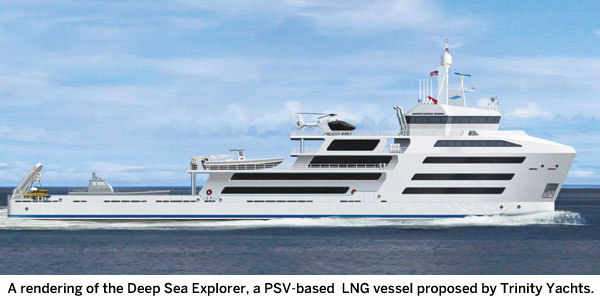 A rendering of the Deep Sea Explorer, a PSV-based  LNG vessel proposed by Trinity Yachts.