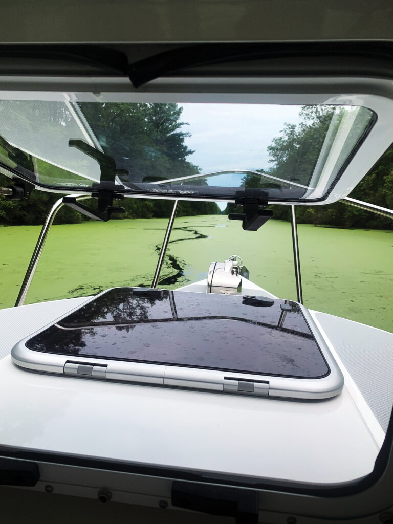 a boat with a screen on it