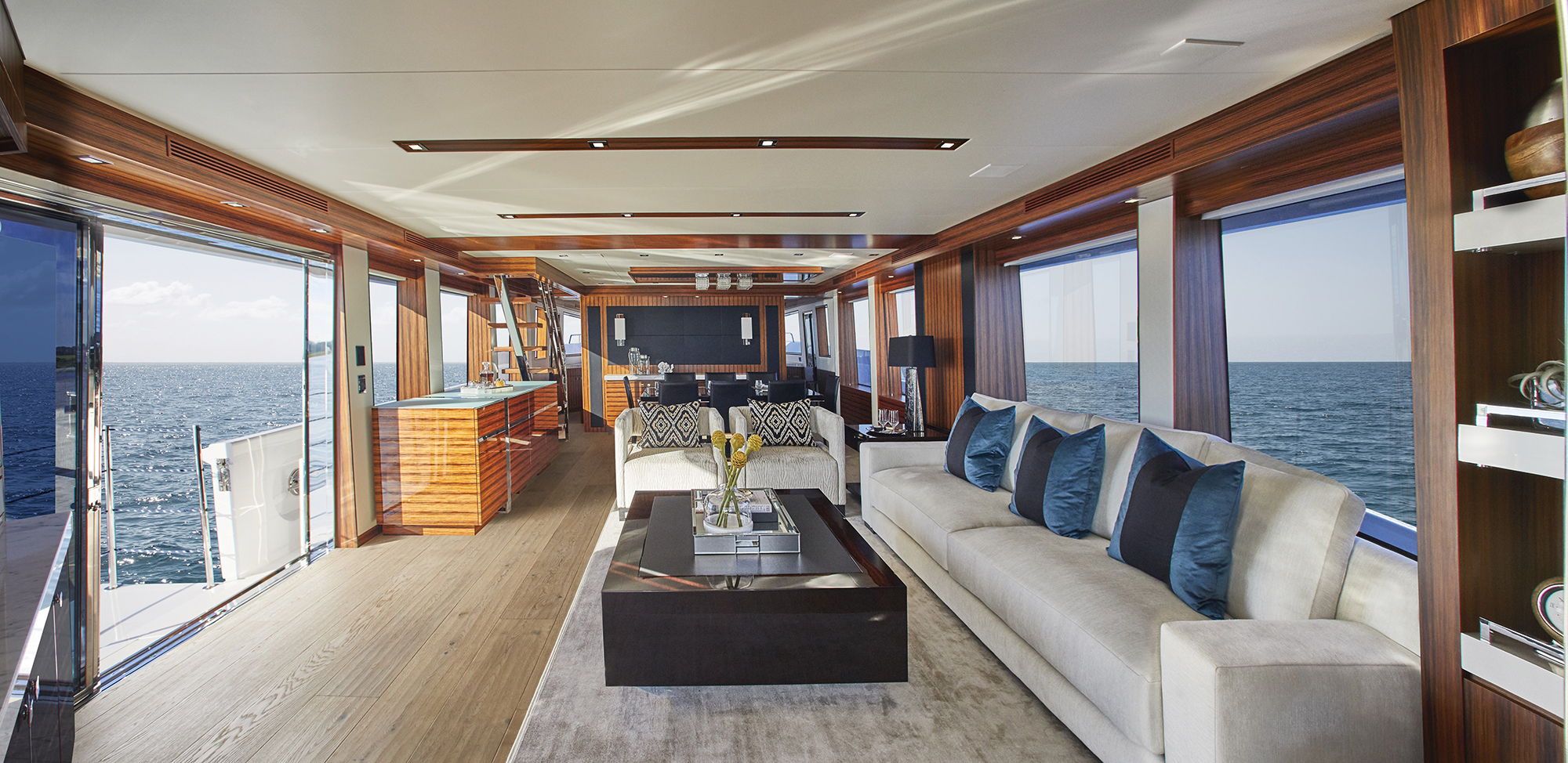 Note the squarish look of the salon... very residential. HattCON controls the shades.