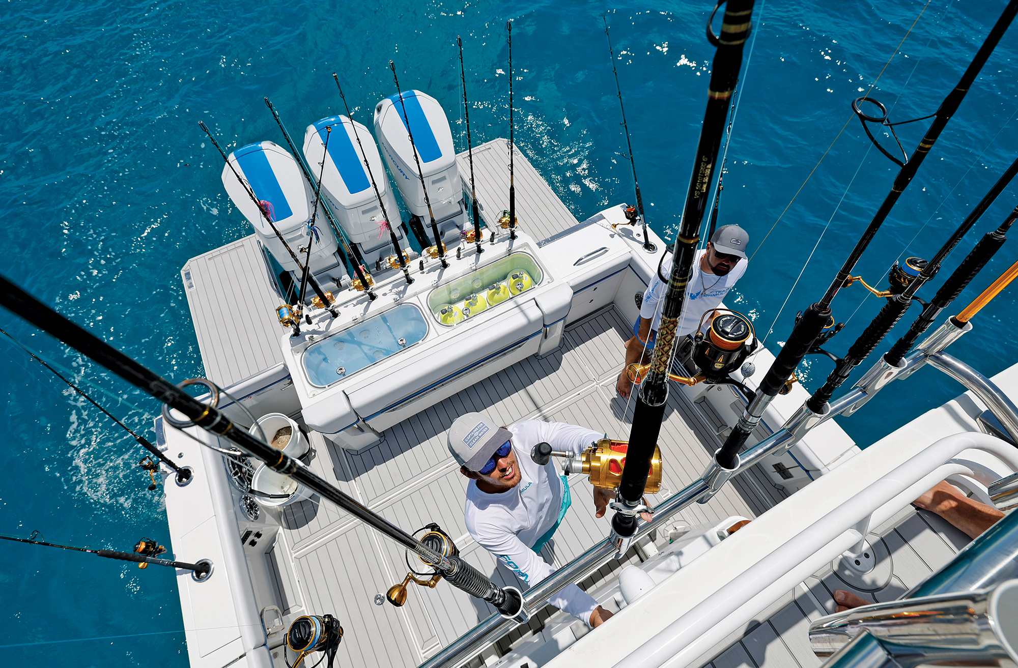fishing boat cockpit seen from tuna tower