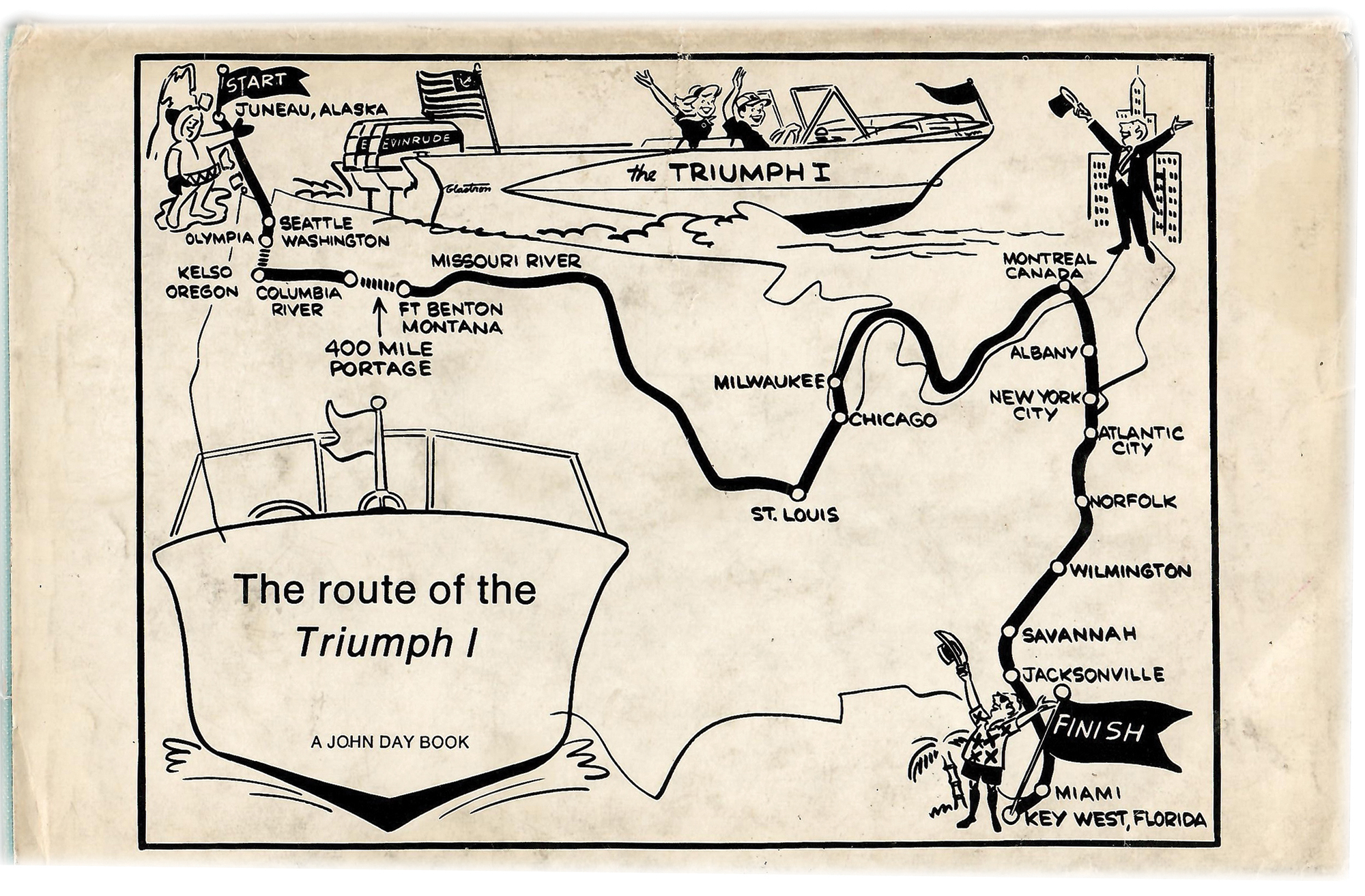 map of boat route across USA
