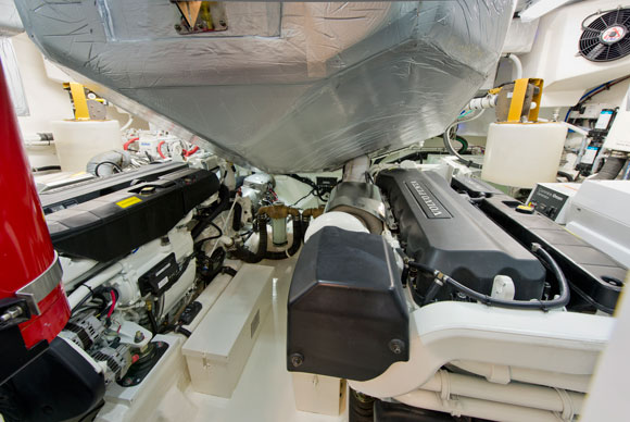 Engine room on the Riviera 6000 Sport Yacht