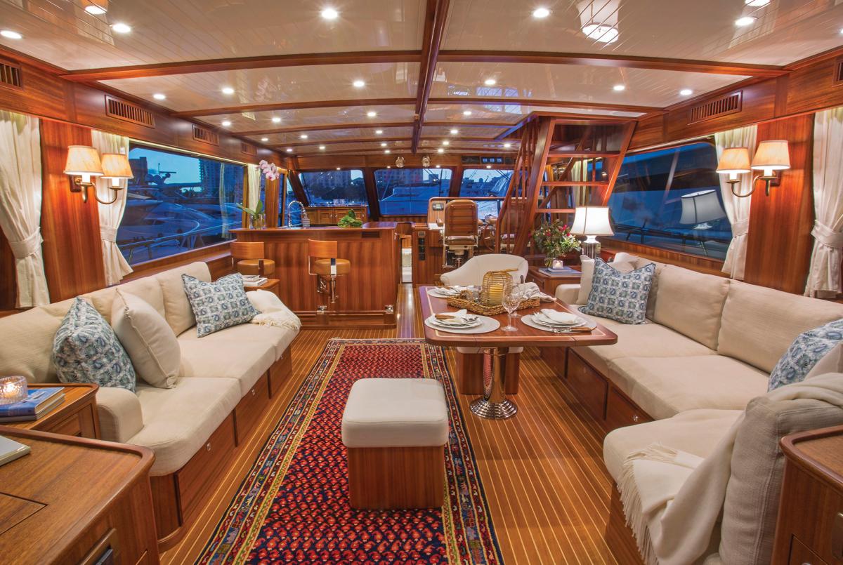 Inspired by the owners’ previous Trumpy, this Hunt 72 features rich mahogany.