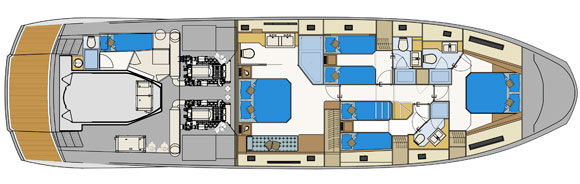 Astondoa 72 GLX layout diagram - Lower deck