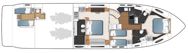 Princess V72 layout diagram - lower deck