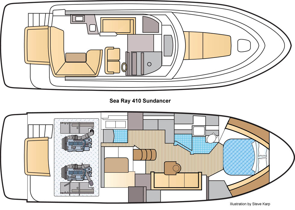 Sea Ray 410 Sundancer Layout Illustration by Steve Karp