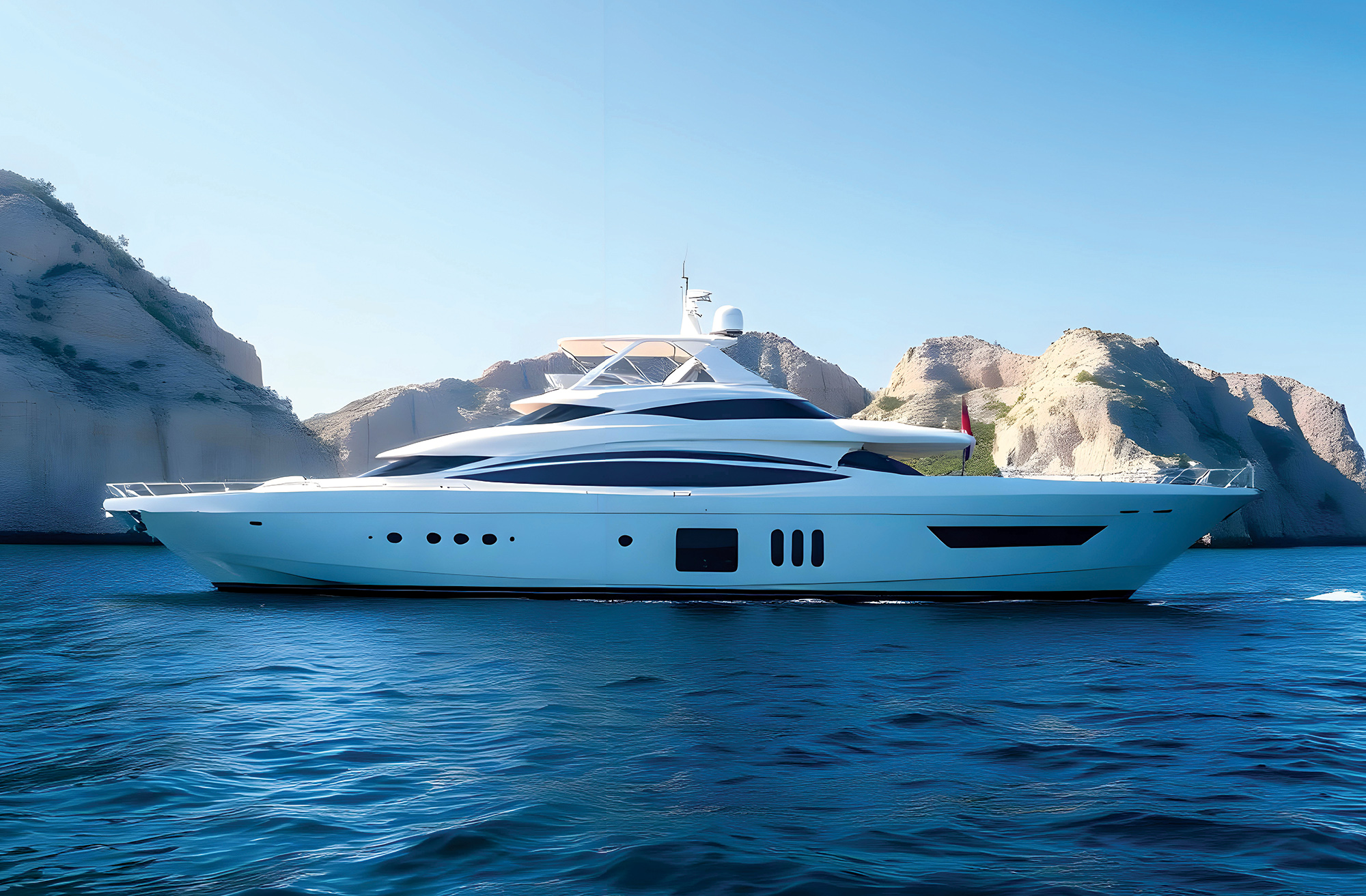 a large white boat in the middle of a body of water AI generated yacht