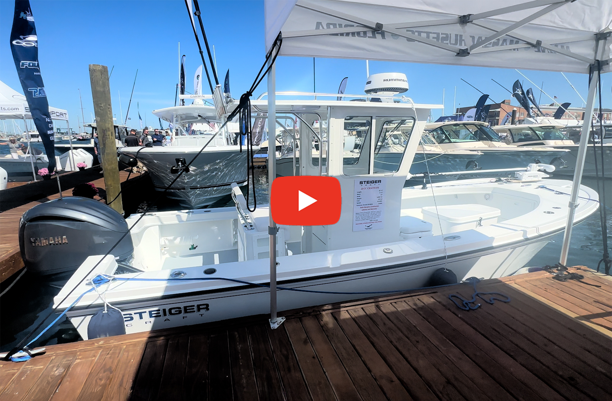Steiger Craft 23 docked at the Newport Boat Show