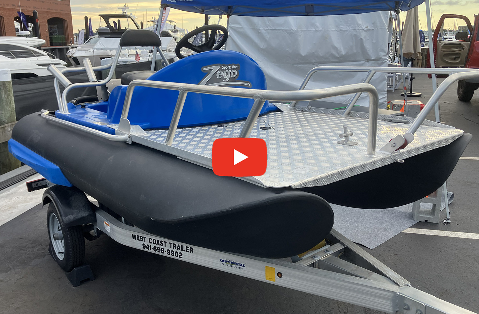 10-foot pontoon boat on a trailer