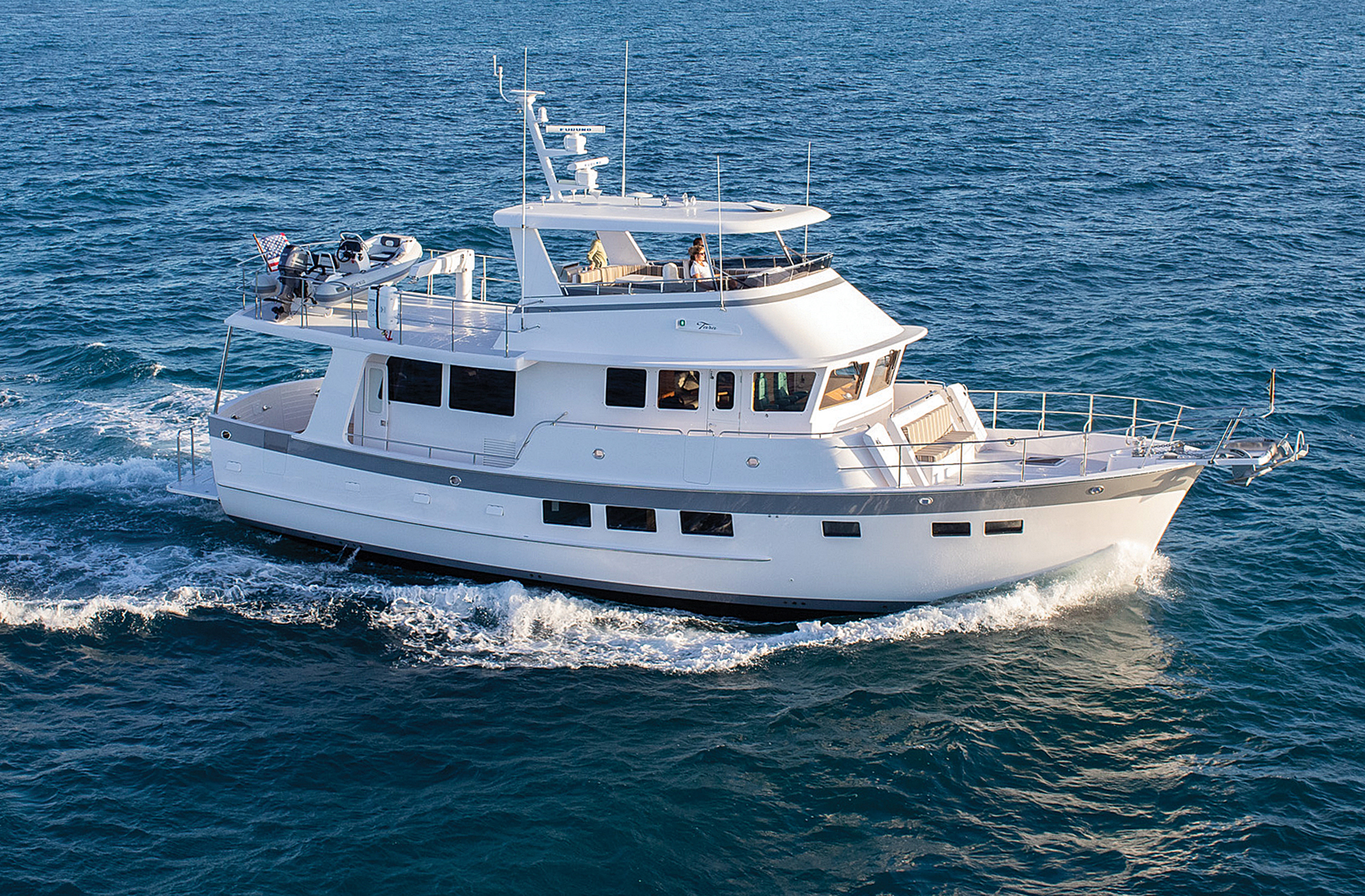 Photo: Robert Holland Krogen 60 Open seen from above to its starboard side