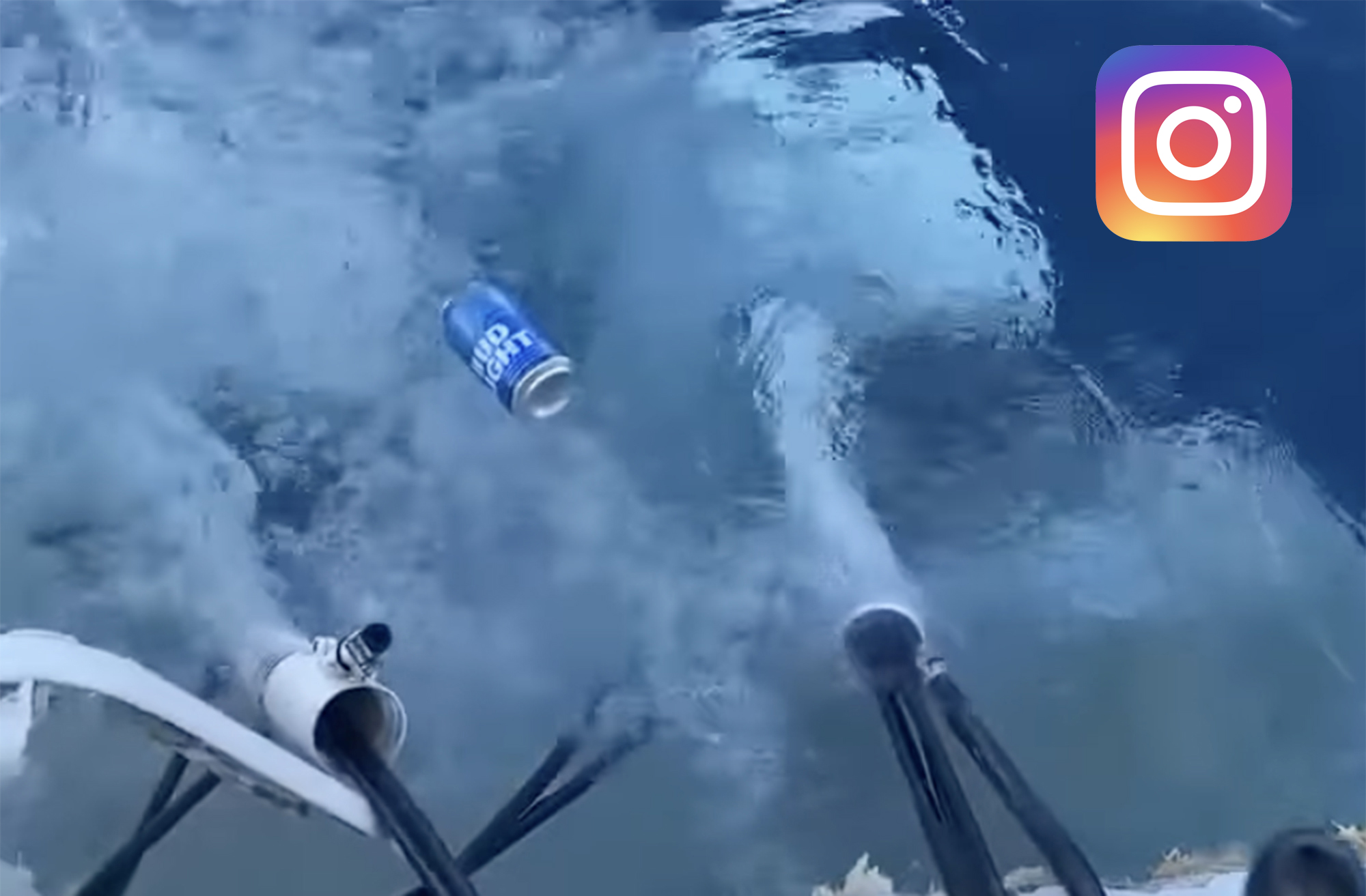 Can of beer floating over sunken outboards