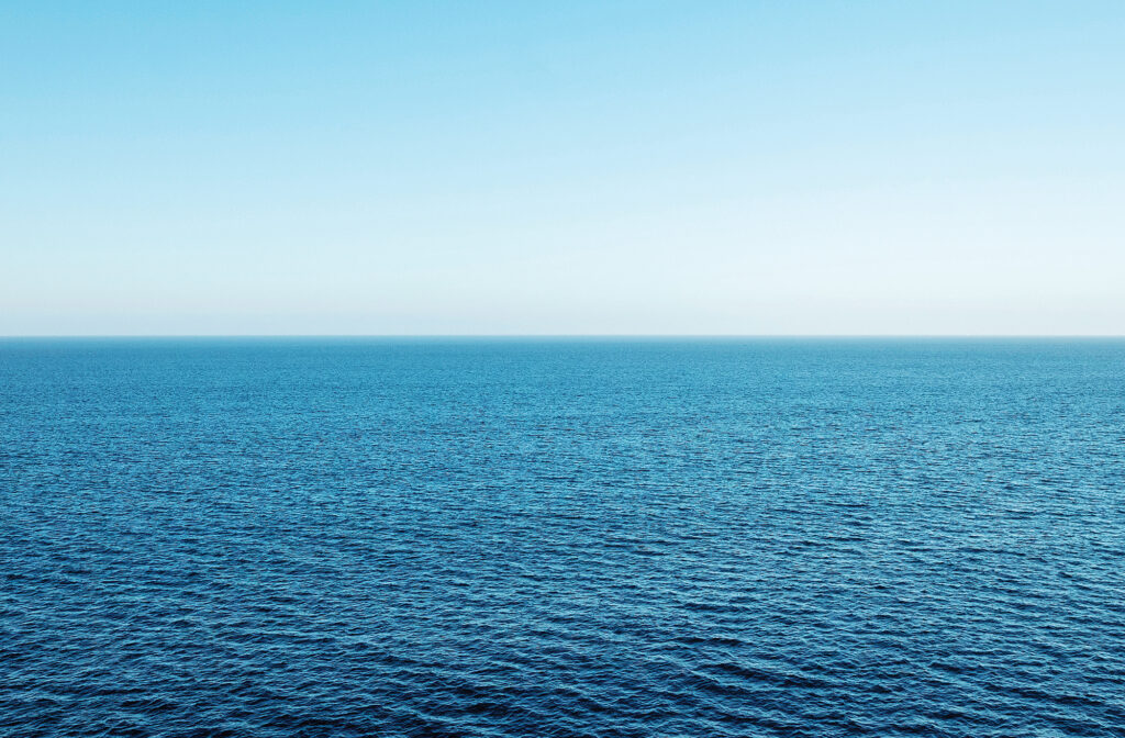 High view over an ocean horizon on a clear day
