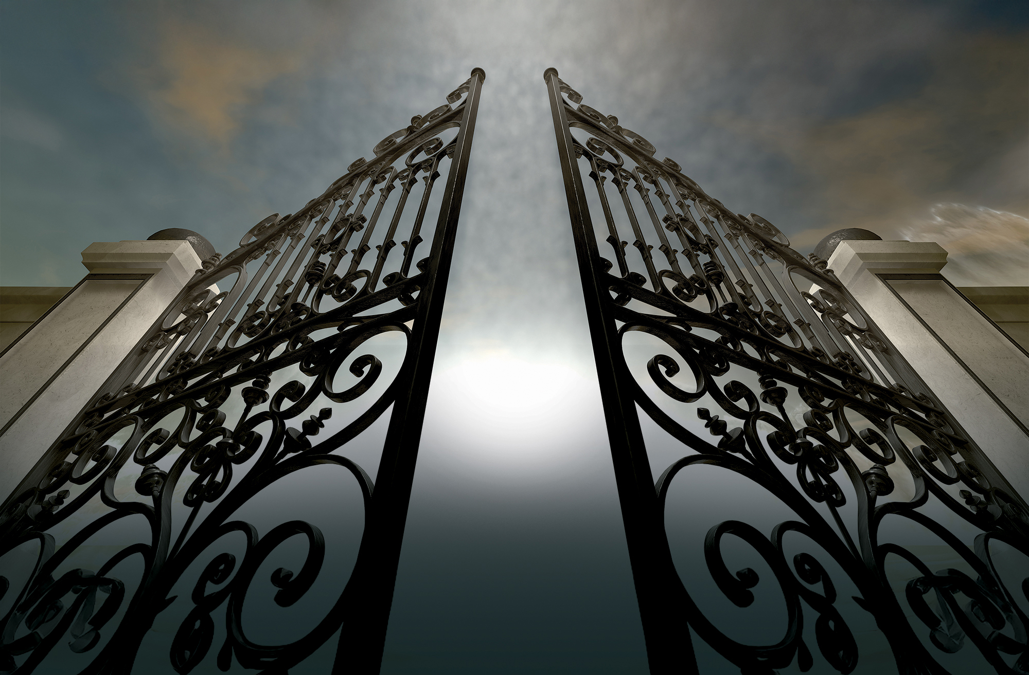 Heavens Open Ornate Gates A set of ornate gates opening under an ethereal light