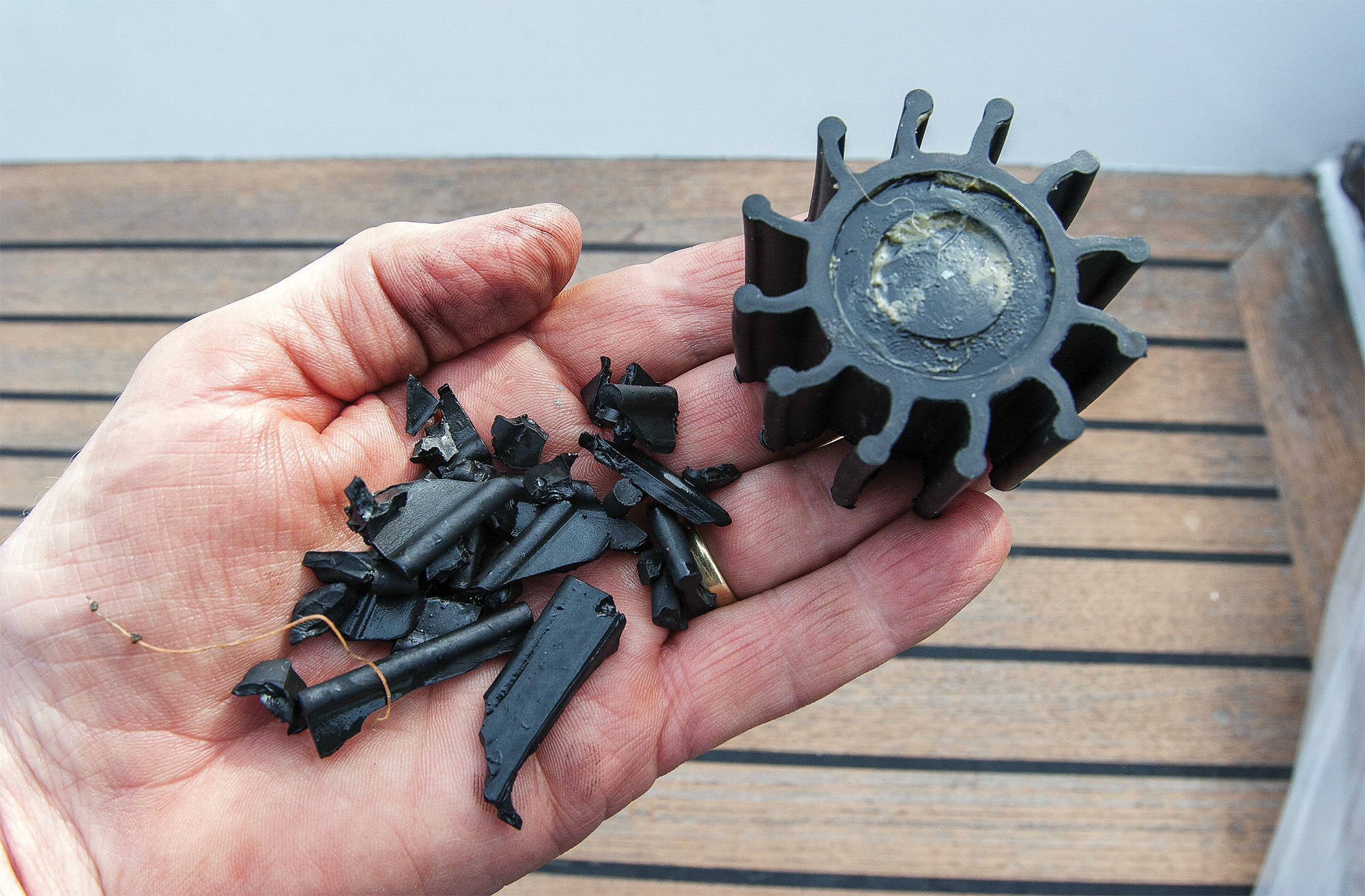 damaged waterpump impeller of a sailing yacht