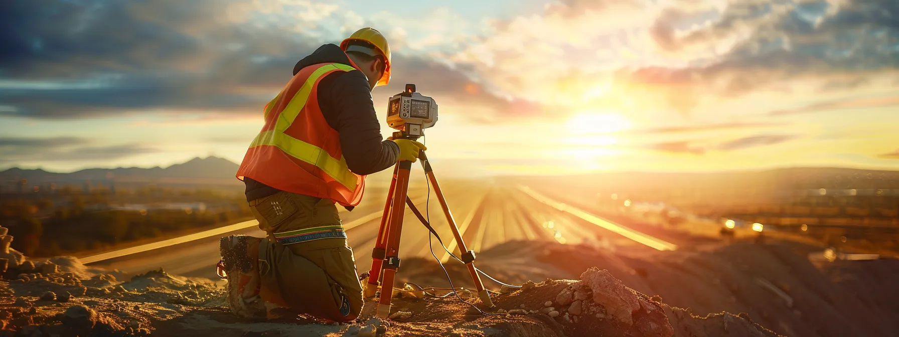 Total Station Accuracy: Essential Verification Techniques 2 a surveyor meticulously adjusting the lens of a total station with infrared technology under the bright sun, ensuring precision in field measurements.
