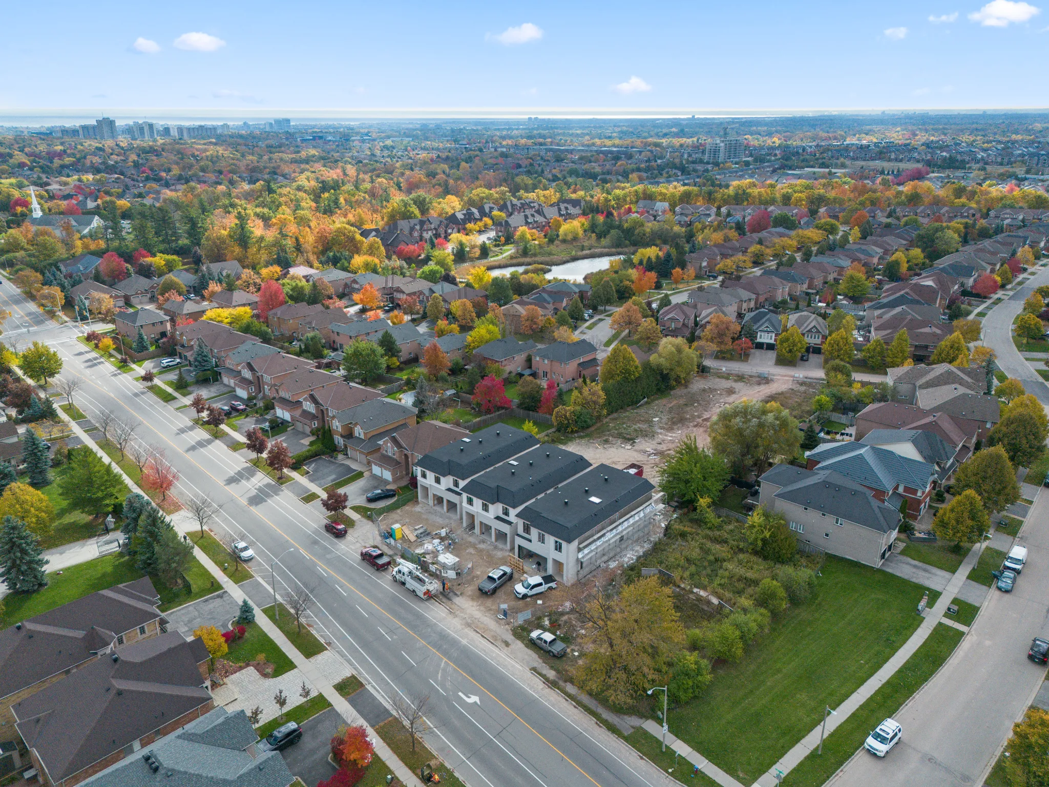 aerial view of the area showing lots of mature trees and a beautiful neighborhood