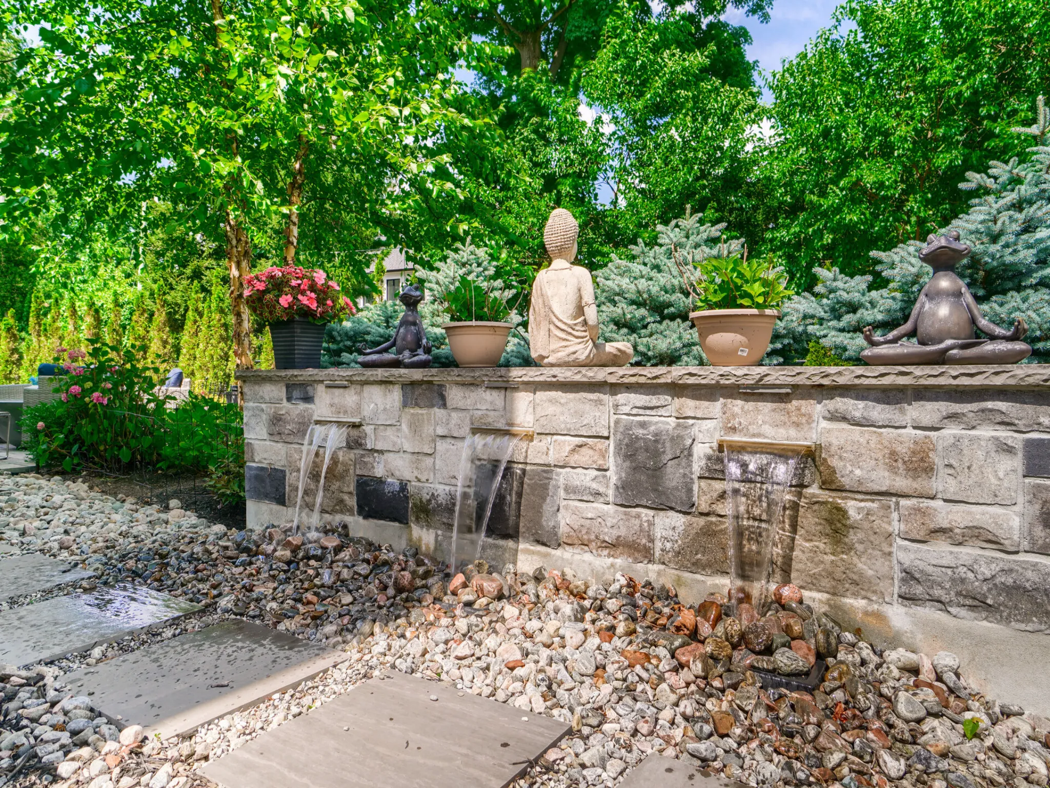 custom waterfall feature wall made of stone