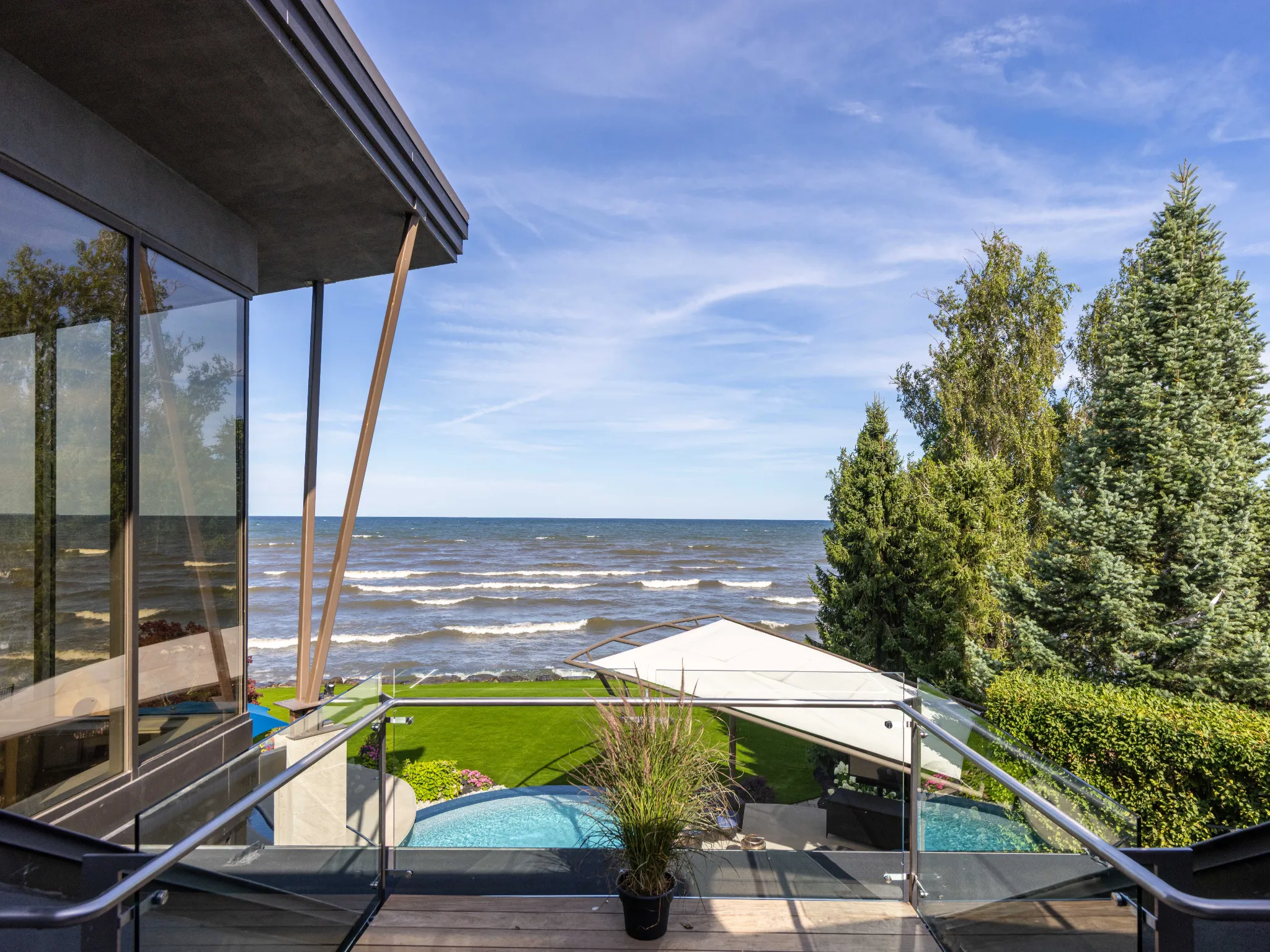 balcony views of the yard and the lake