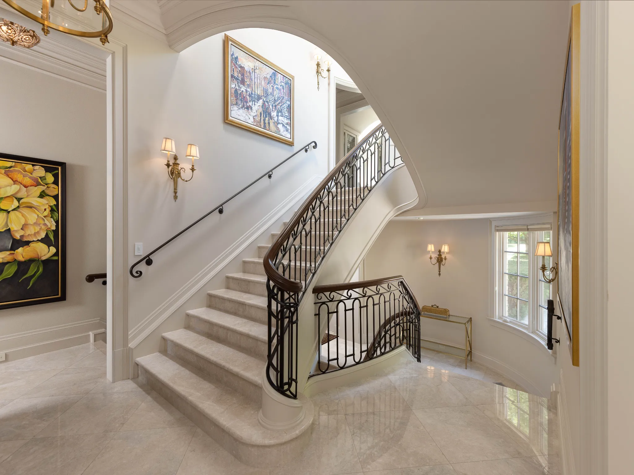 stone stairway with white walls and lots of natural light