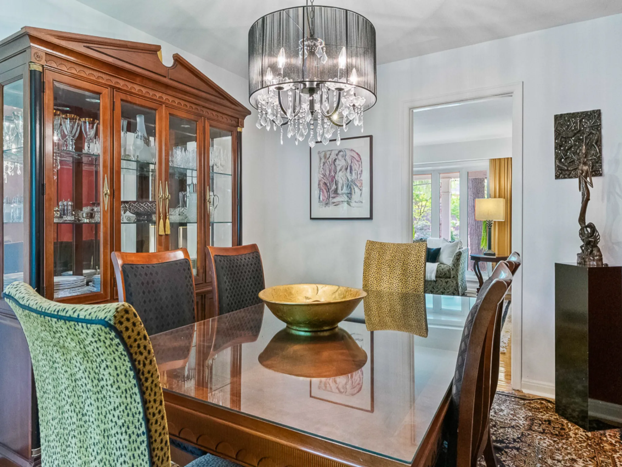 formal dining room with crystal chandelier