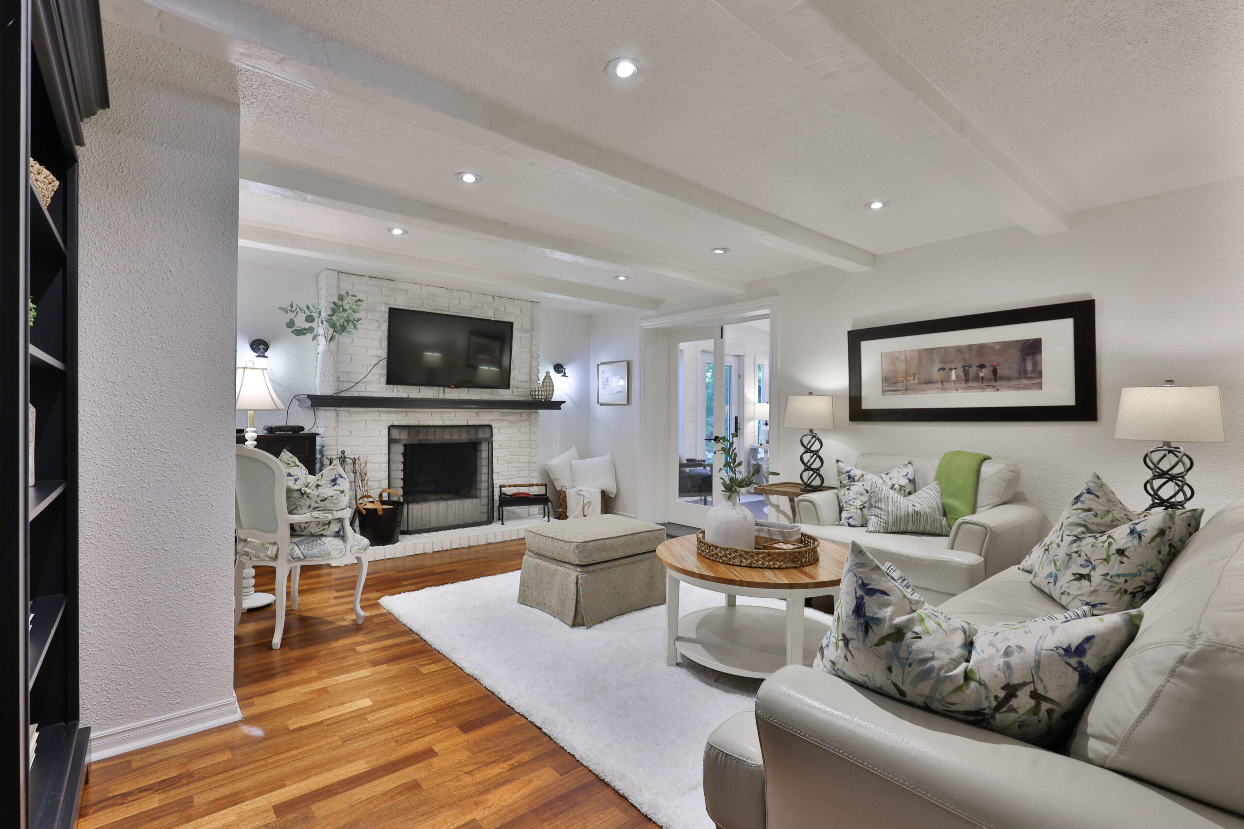 Large family room with fireplace