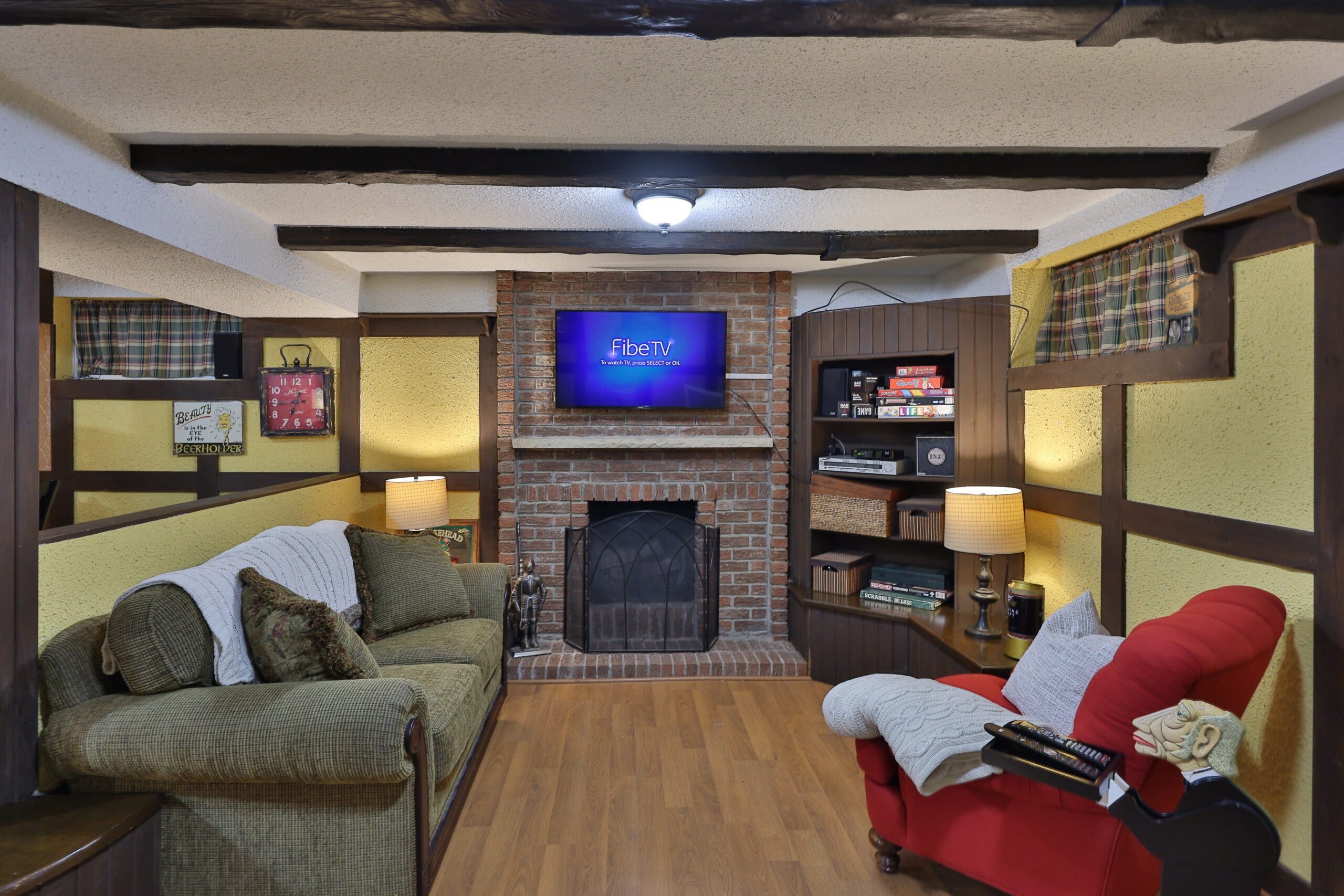 recreation room with fire place